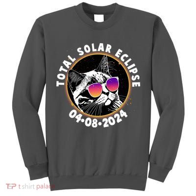 Funny Total Solar Eclipse April 8 2024 Sunglasses Cat Tall Sweatshirt