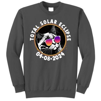 Funny Total Solar Eclipse April 8 2024 Sunglasses Cat Tall Sweatshirt