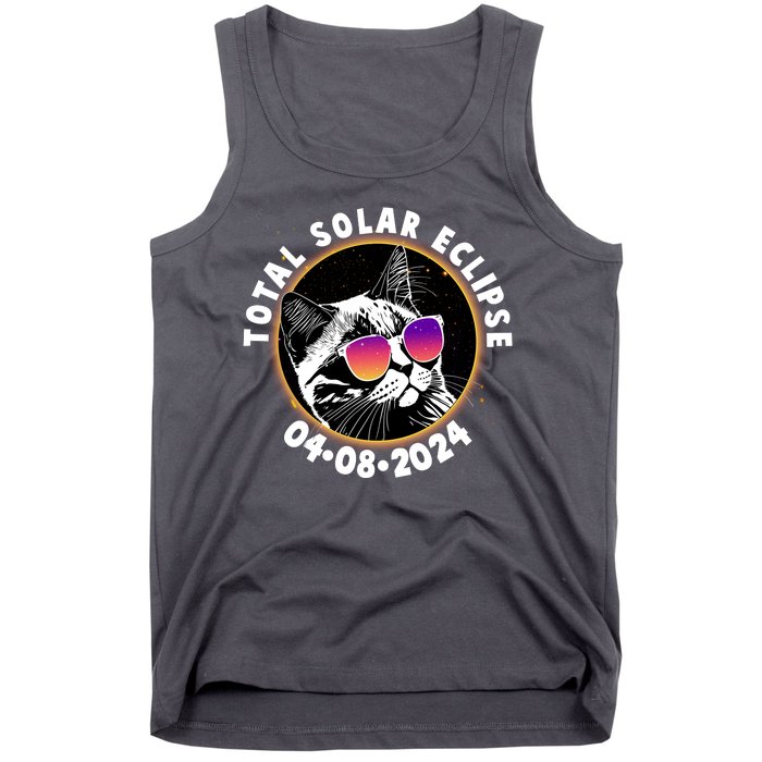 Funny Total Solar Eclipse April 8 2024 Sunglasses Cat Tank Top