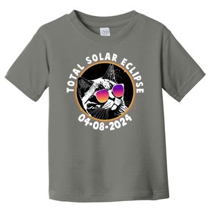 Funny Total Solar Eclipse April 8 2024 Sunglasses Cat Toddler T-Shirt