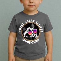 Funny Total Solar Eclipse April 8 2024 Sunglasses Cat Toddler T-Shirt