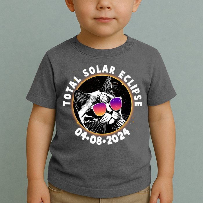 Funny Total Solar Eclipse April 8 2024 Sunglasses Cat Toddler T-Shirt