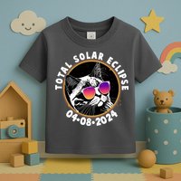 Funny Total Solar Eclipse April 8 2024 Sunglasses Cat Toddler T-Shirt