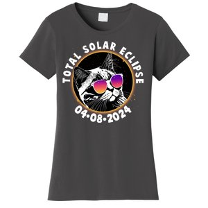 Funny Total Solar Eclipse April 8 2024 Sunglasses Cat Women's T-Shirt