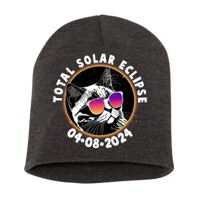 Funny Total Solar Eclipse April 8 2024 Sunglasses Cat Short Acrylic Beanie