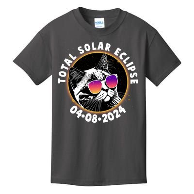 Funny Total Solar Eclipse April 8 2024 Sunglasses Cat Kids T-Shirt