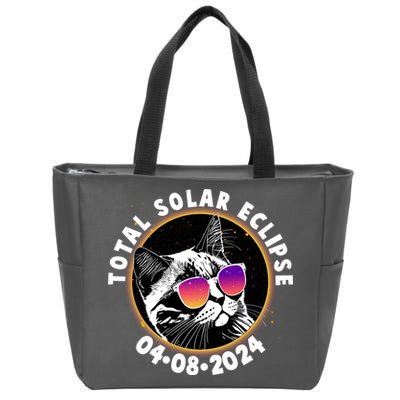 Funny Total Solar Eclipse April 8 2024 Sunglasses Cat Zip Tote Bag