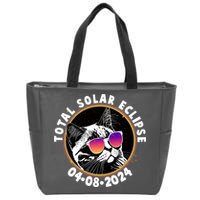 Funny Total Solar Eclipse April 8 2024 Sunglasses Cat Zip Tote Bag