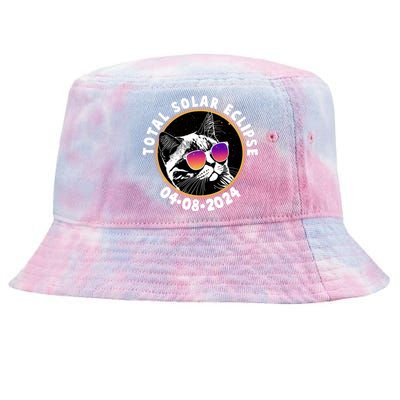 Funny Total Solar Eclipse April 8 2024 Sunglasses Cat Tie-Dyed Bucket Hat