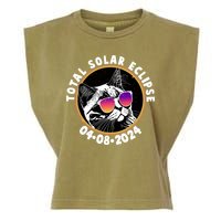 Funny Total Solar Eclipse April 8 2024 Sunglasses Cat Garment-Dyed Women's Muscle Tee