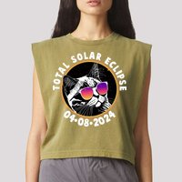 Funny Total Solar Eclipse April 8 2024 Sunglasses Cat Garment-Dyed Women's Muscle Tee