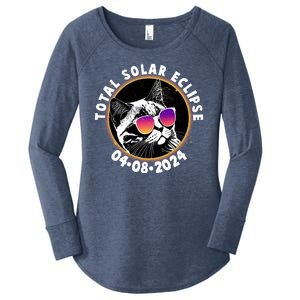 Funny Total Solar Eclipse April 8 2024 Sunglasses Cat Women's Perfect Tri Tunic Long Sleeve Shirt