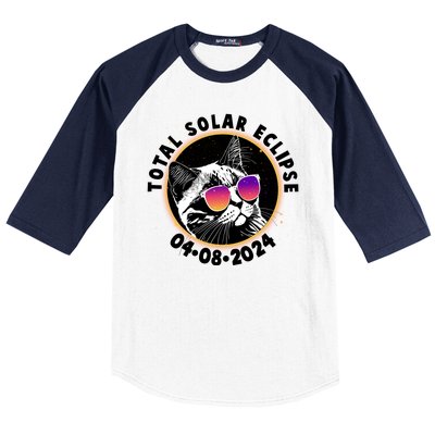 Funny Total Solar Eclipse April 8 2024 Sunglasses Cat Baseball Sleeve Shirt