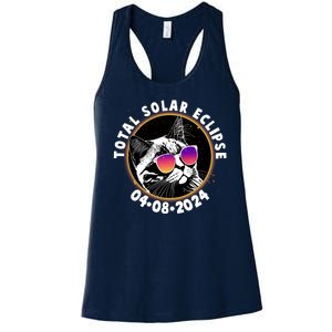 Funny Total Solar Eclipse April 8 2024 Sunglasses Cat Women's Racerback Tank