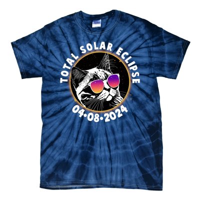 Funny Total Solar Eclipse April 8 2024 Sunglasses Cat Tie-Dye T-Shirt