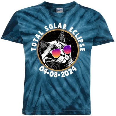 Funny Total Solar Eclipse April 8 2024 Sunglasses Cat Kids Tie-Dye T-Shirt