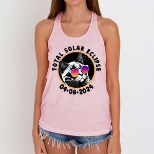 Funny Total Solar Eclipse April 8 2024 Sunglasses Cat Women's Knotted Racerback Tank