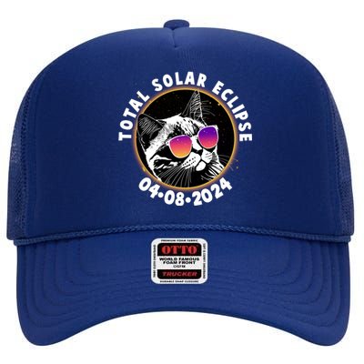 Funny Total Solar Eclipse April 8 2024 Sunglasses Cat High Crown Mesh Back Trucker Hat