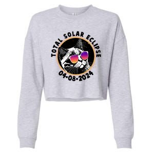 Funny Total Solar Eclipse April 8 2024 Sunglasses Cat Cropped Pullover Crew