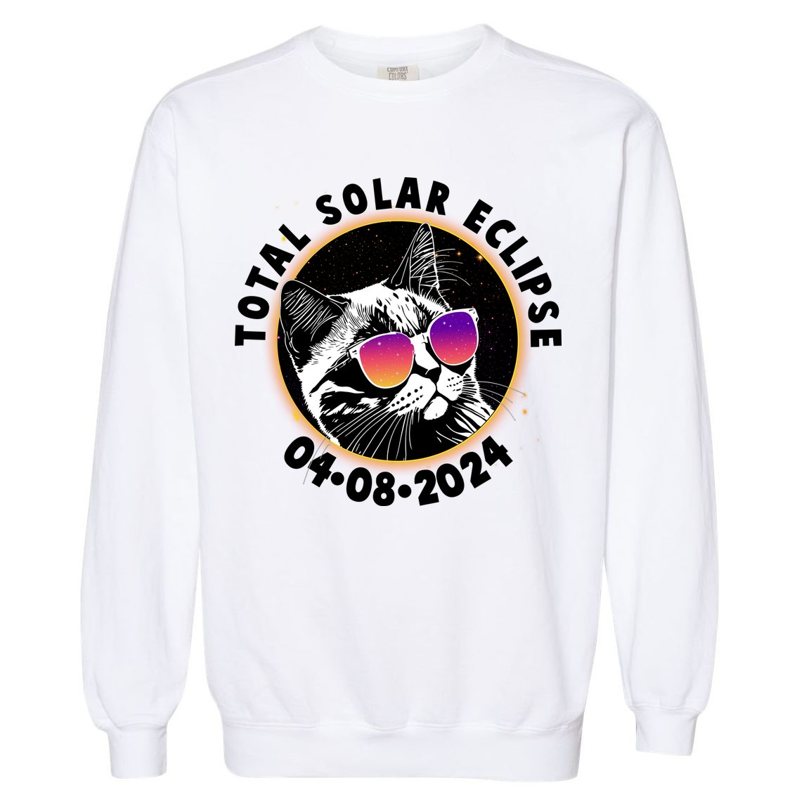 Funny Total Solar Eclipse April 8 2024 Sunglasses Cat Garment-Dyed Sweatshirt