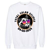 Funny Total Solar Eclipse April 8 2024 Sunglasses Cat Garment-Dyed Sweatshirt