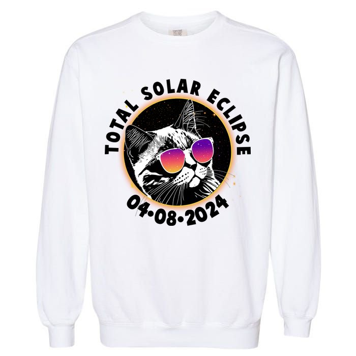 Funny Total Solar Eclipse April 8 2024 Sunglasses Cat Garment-Dyed Sweatshirt