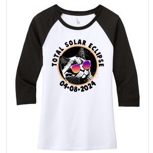 Funny Total Solar Eclipse April 8 2024 Sunglasses Cat Women's Tri-Blend 3/4-Sleeve Raglan Shirt