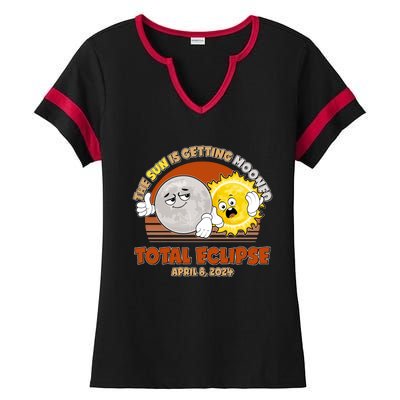 Funny Total Solar Eclipse The Sun Is Getting Mooned April 8 2024 Ladies Halftime Notch Neck Tee