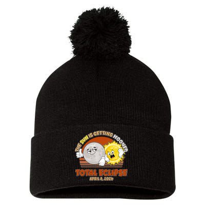 Funny Total Solar Eclipse The Sun Is Getting Mooned April 8 2024 Pom Pom 12in Knit Beanie