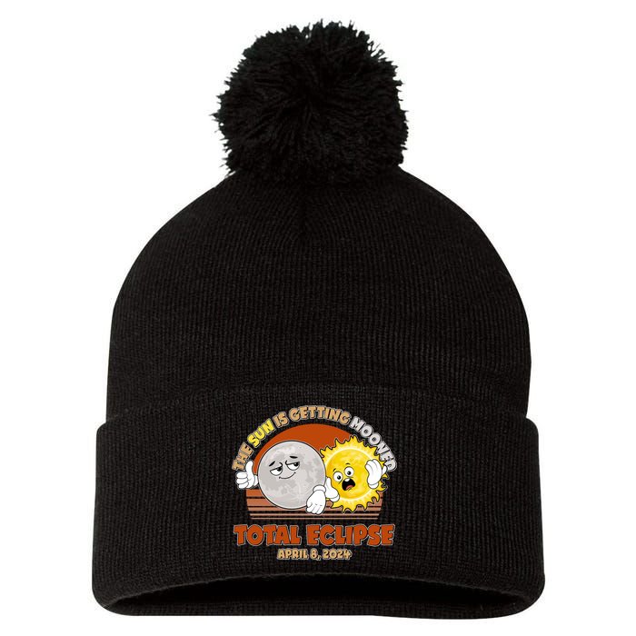 Funny Total Solar Eclipse The Sun Is Getting Mooned April 8 2024 Pom Pom 12in Knit Beanie