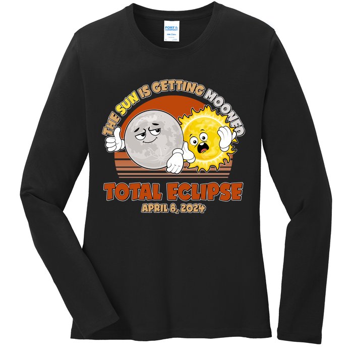 Funny Total Solar Eclipse The Sun Is Getting Mooned April 8 2024 Ladies Long Sleeve Shirt