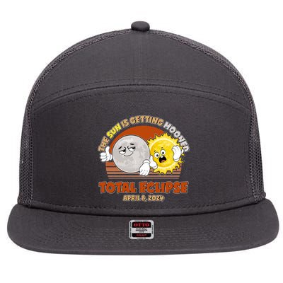 Funny Total Solar Eclipse The Sun Is Getting Mooned April 8 2024 7 Panel Mesh Trucker Snapback Hat