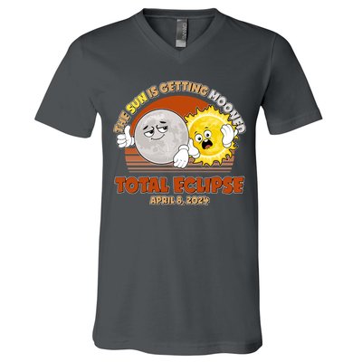 Funny Total Solar Eclipse The Sun Is Getting Mooned April 8 2024 V-Neck T-Shirt