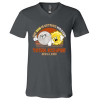 Funny Total Solar Eclipse The Sun Is Getting Mooned April 8 2024 V-Neck T-Shirt