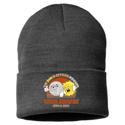 Funny Total Solar Eclipse The Sun Is Getting Mooned April 8 2024 Sustainable Knit Beanie