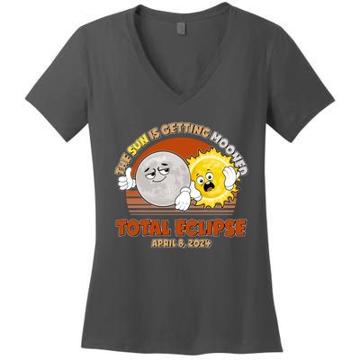 Funny Total Solar Eclipse The Sun Is Getting Mooned April 8 2024 Women's V-Neck T-Shirt