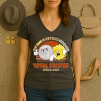 Funny Total Solar Eclipse The Sun Is Getting Mooned April 8 2024 Women's V-Neck T-Shirt