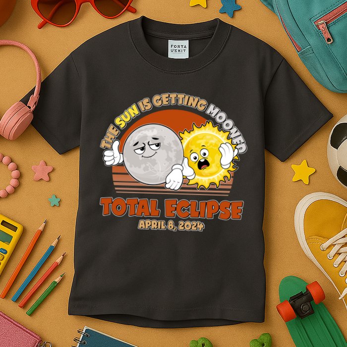 Funny Total Solar Eclipse The Sun Is Getting Mooned April 8 2024 Kids T-Shirt