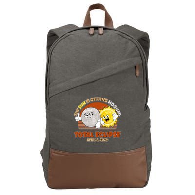 Funny Total Solar Eclipse The Sun Is Getting Mooned April 8 2024 Cotton Canvas Backpack