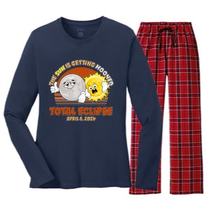 Funny Total Solar Eclipse The Sun Is Getting Mooned April 8 2024 Women's Long Sleeve Flannel Pajama Set 