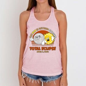 Funny Total Solar Eclipse The Sun Is Getting Mooned April 8 2024 Women's Knotted Racerback Tank