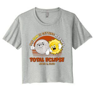 Funny Total Solar Eclipse The Sun Is Getting Mooned April 8 2024 Women's Crop Top Tee