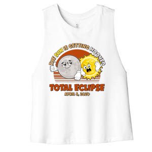 Funny Total Solar Eclipse The Sun Is Getting Mooned April 8 2024 Women's Racerback Cropped Tank