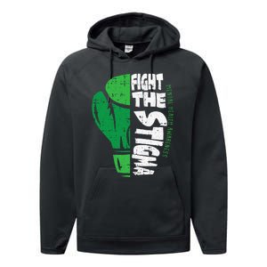 Fight The Stigma Mental Health Awareness Green Ribbon Performance Fleece Hoodie