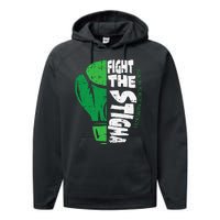 Fight The Stigma Mental Health Awareness Green Ribbon Performance Fleece Hoodie