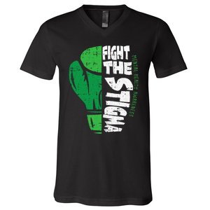 Fight The Stigma Mental Health Awareness Green Ribbon V-Neck T-Shirt