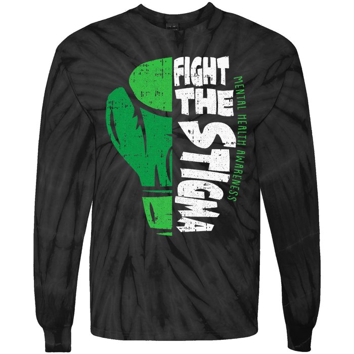 Fight The Stigma Mental Health Awareness Green Ribbon Tie-Dye Long Sleeve Shirt