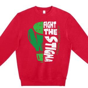 Fight The Stigma Mental Health Awareness Green Ribbon Premium Crewneck Sweatshirt