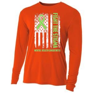 Fight The Stigma Mental Health Awareness Distressed USA Flag Cooling Performance Long Sleeve Crew