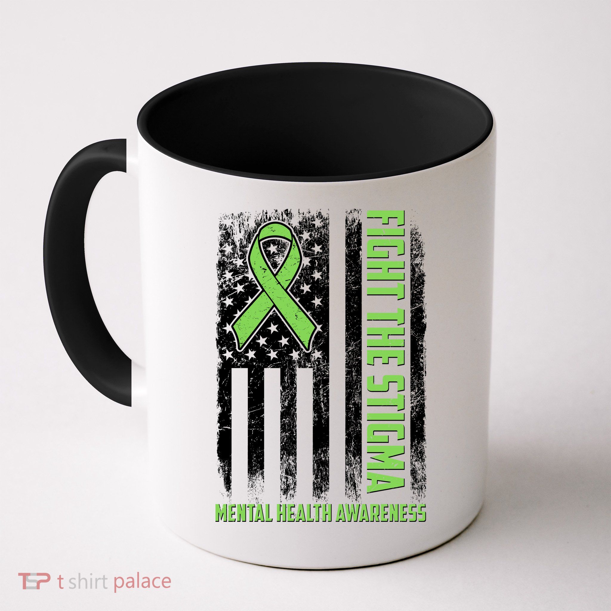 Fight The Stigma Mental Health Awareness Distressed USA Flag Mug